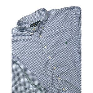 POLO RALPH LAUREN Mens 4XB Long Sleeve Classic Fit Blue Check Logo Button Down
